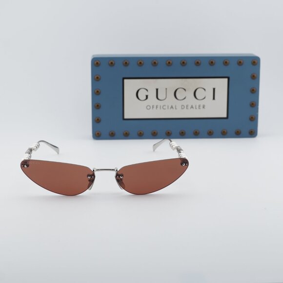 Gucci GG1920S 002 Cat Eye Sunglasses - Shiny Silver with Pearl/Brown main image 11